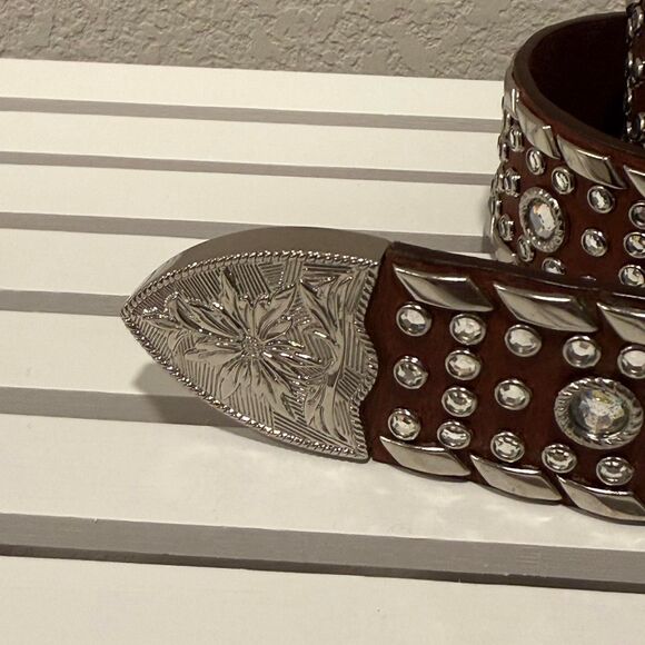 Vintage Western leather rhinestone belt main image 5